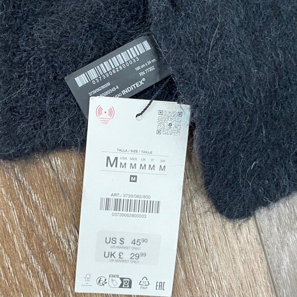 Zara Black Faux Fur & Knit Scarf With Alpaca & Wool Blend NWT - Picture 2 of 5